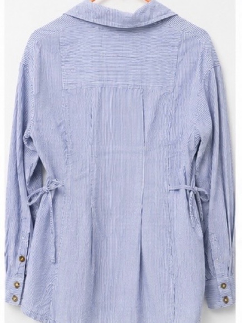 Free People We The Free Martin Oxford Blue  Stripe Tie-Waist Button Front XS - Picture 4 of 10